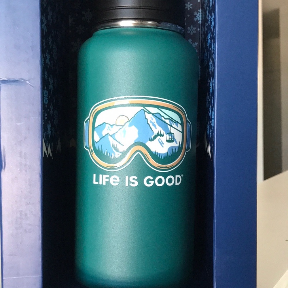 LIFE IS GOOD THERMO BOTTLE GREEN HOT COLD 32oz GOGGLES MOUNTAIN VIEW NEW - Picture 3 of 8